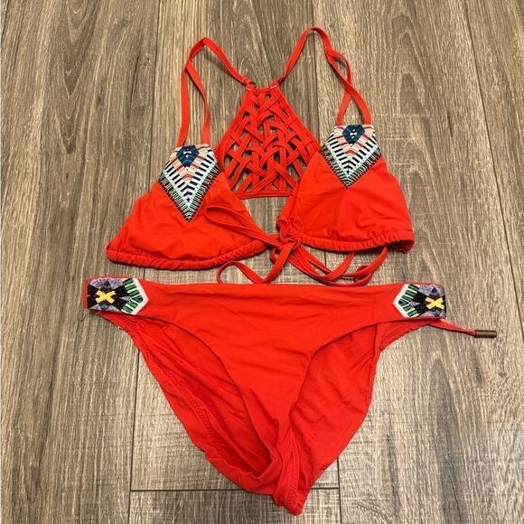 RED CARTER Azteca 2pc Bikini Swimsuit Set Women's Red Small - Picture 1 of 6